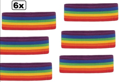 6x Hoofdband Regenboog - zweetband hoofd band fitness gay pride regenboog vrolijk thema feest festival