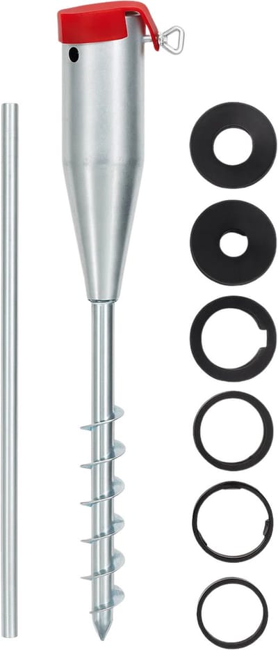 Lomera Universele Parasolhouder - Parasol Grondanker - Gegalvaniseerd Staal - Roestbestendig - Parasolhouder met Schroefpen - Parasolhouder 25-55 Mm - Duurzame Parasolhouder - Grondboor Parasolhouder - Metalen Parasolhouder