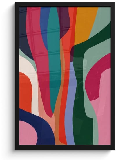 Poster in lijst - Fotolijst 40x60 cm - Posters - Vormen - Bochten - Kleurrijk - Abstract - Posterlijst zwart - Decoratie - Wanddecoratie woonkamer - Muurdecoratie slaapkamer
