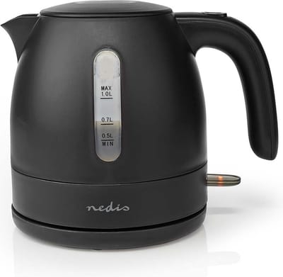 Nedis Waterkoker - 1.0 l - Kunststof - Zwart - 360 graden draaibaar - Verborgen verwarmingselement - Strix-controller - Droogkookbeveiliging