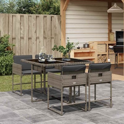 vidaXL - 5-delige - Tuinset - met - kussens - poly - rattan - grijs