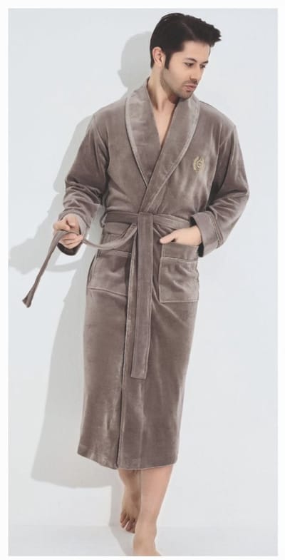 Heren Katoen Velour Badjas/ Ochtendjas Raphael /Beige / XXL