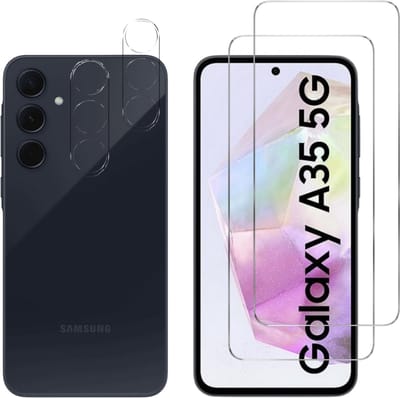 Screenprotector geschikt voor Samsung Galaxy A35 - 2 stuks Beschermglas van glas Transparante glazen schermbeschermfolie + 2 stuks Camera Protector