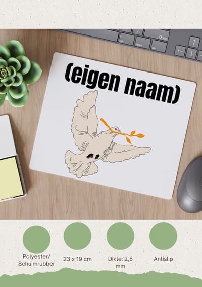 Akyol - duif met takje eigen naam Muismat - Vogels - vogel liefhebbers - duif - verjaardag - cadeau - kado - 23 bij 19 cm