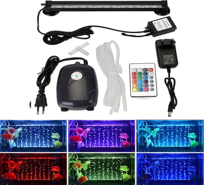 Aquarium LED Verlichting RGB met mogenlijkheid voor Luchtbellen 19 cm – 9 LED’s – Exclusief Luchtpomp – IP68 Onderwater Lamp – Met Afstandsbediening