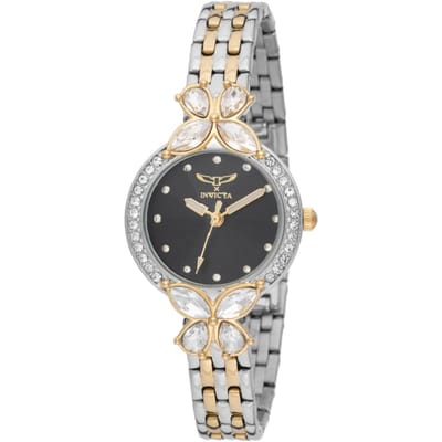 Invicta Wildflower 69096 Dameshorloge - Quartz Uurwerk - Metaal met Zwarte Wijzerplaat - 30 mm