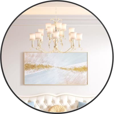Ronde Wandspiegel - Cirkelspiegel Decoratief - Ruimte Vergroten - Roestbestendig Aluminium Frame - 60 cm Diameter - Zwart