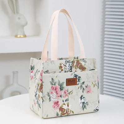 Esthetische Bloemige Print Lunchtas Geïsoleerd Hoge Capaciteit Bento Tas Thermische Koeltas Handtas Voor School Werk Reizen en Picknick Praktisch Gebruik