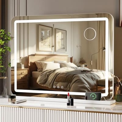 Groot Hollywood Make-up Spiegel met Verlichting en Vergrotende Spiegel - 80 x 62 cm