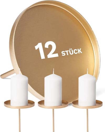 12x Platte Gouden Kaarsenpinnen 8cm voor Kaarsenhouder - Ideaal voor Adventskrans en Kerstdecoratie