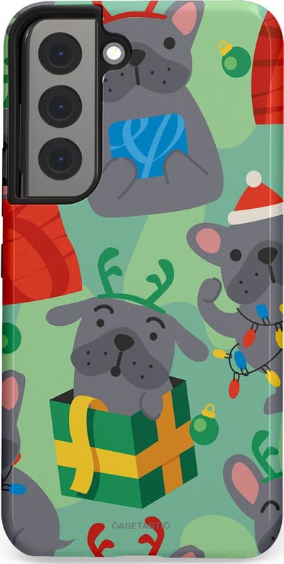 Casetastic hoesje geschikt voor Samsung Galaxy S22 - Dubbellaagse bescherming - Hondje als Kerstcadeau - Fashion Case - Mintgroen Grijs Rood