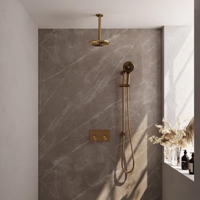 Brauer Gold Carving Thermostatische Regendoucheset Inbouw - Hoofddouche 20 cm - Met Drukknoppen - Handdouche 3 Standen - Doucheslang - Geintegreerde Glijstang - Geborsteld Goud