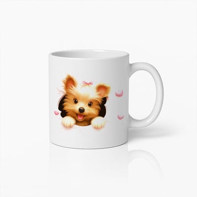 Schattige Yorkshire Terriër Puppy Mok – Lief Cadeau voor Hondenliefhebbers met Hartjesdesign