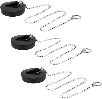 3x Universele Rubberen Doucheputstop met Ketting voor Wastafel, Bad en Keukenafvoer