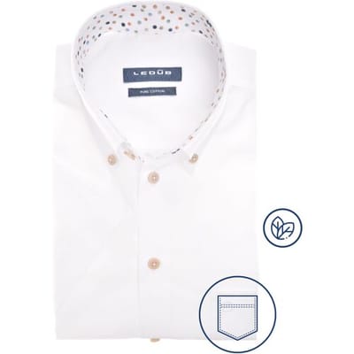 Ledûb Overhemd Plain Dot Collar Contrast Wit-Bruin / male
