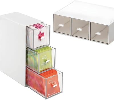 Oneay 1 stuk plastic opbergdoos, opbergdoos voor bureaulades, stapelbare lade-opbergdoos, cosmetica-opbergdoos, opbergdoos voor koffie-/theezakjes, opbergdoos voor suikerzakjes, cosmetica-opbergdoos