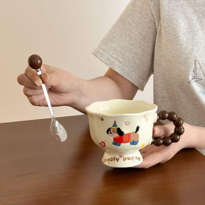 Mug Chiot Teckel Mignon Tasse à Eau en Céramique Filles Maison Petit-Déjeuner Café Lait Tasse Ensemble Cadeau Pratique 301-400ml