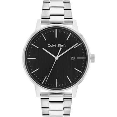 Calvin Klein Timeless Serie Horloge Kwarts Uurwerk Stalen Armband 43mm Zwarte Wijzerplaat Heren horloges 25200053 Silver Strap Black Dial black