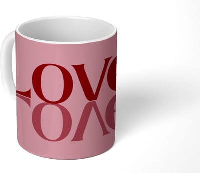 Mok - Koffiemok - Love - Roze - Spiegeling - Mokken - 350 ML - Beker - Koffiemokken - Theemok - Mok met Tekst