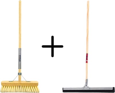 Synx Tools Fibersoft 30cm + Vloertrekker 45cm met Steel 150cm - Zaalveger – Vloerreiniger – Moppen - Zachte binnenbezem met steel 140cm