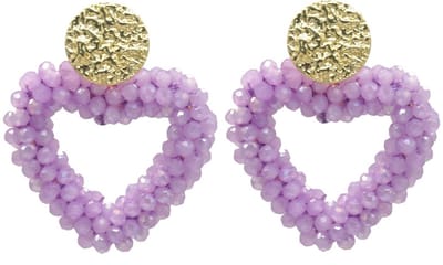 Oorbellen - Hartje met Glaskralen - 4,5 cm - Paars – valentijn – cadeau
