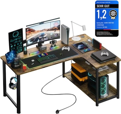 COMHOMA - Schrijftafel met Plank - Hoekbureau met USB en Stopcontact - 120 cm