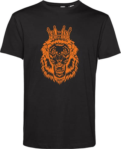 T-shirt Leeuw Met Kroon Oranje | Koningsdag kleding | Oranje Shirt | Zwart | maat XS
