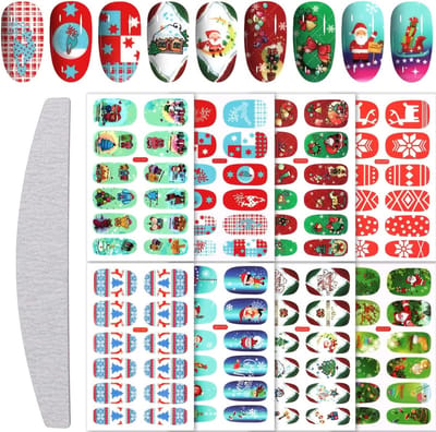 Kerst Nail Art Stickers, 8 Bladen 3D Waterdichte Zelfklevende Nagelstickers voor Kerstdecoratie, Santa Claus, Sneeuwvlokken en Sneeuwpop Motieven