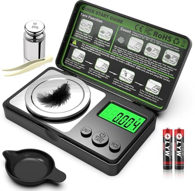 Elektronische weegschaal - Weegschaal met hoge precisie - Digitale milligramweegschaal van 50 g/0,001 g - Draagbare microweegschaal met display - Schakelen tussen 7 eenheden - Tarrafunctie - Inclusief kalibratiegewichten, lade en batterijen