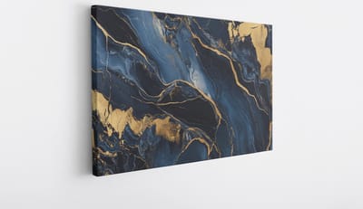 Saammp Canvas Schilderij - Blauw goude Kunst - Abstract - 40x30 - Foto op canvas - Wanddecoratie - Muurdecoratie Woonkamer - Kantoor Decoratie