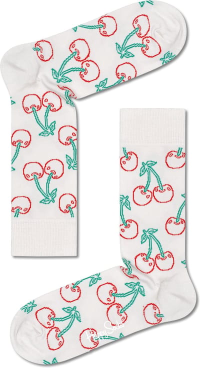 Happy Socks Cherry Sock - wit met rode kersen - Unisex - Maat: 36 - 40
