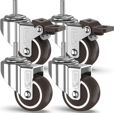 Zwaarlast Zwenkwielen met Remmen en Schroeven - 50 mm M10x25 mm - 200 KG - 4 Stuks Stille Wielen Meubels - Rubber Beklede Trolley Wielen - Zilver heavy duty wheel