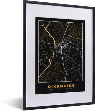 Fotolijst incl. Poster - Stadskaart - Plattegrond - Diksmuide - Goud - Kaart - 30x40 cm - Posterlijst