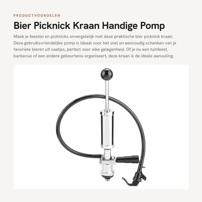 Dailygoods - Bier Picknick Kraan - Handige Pomp - Zware Kwaliteit - Ideaal Voor Feestjes - Voor Vaatjes - Perfect Voor Buitenactiviteiten