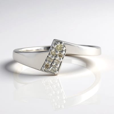 Cavill - 925 Sterling Zilver Geplateerde Damesring - 0,124 ct Champagne Diamant Ronde Briljant Pavé - Modern Elegant Design