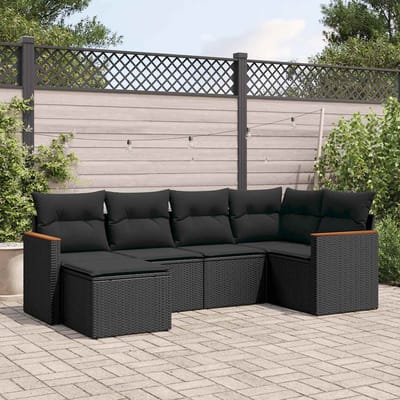 vidaXL - 6-delige - Loungeset - met - kussens - poly - rattan - zwart