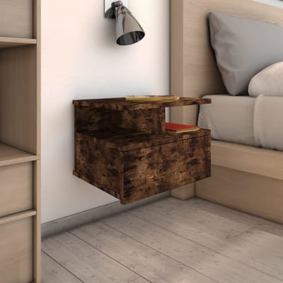 vidaXL - Nachtkastje - zwevend - 40x31x27 - cm - bewerkt - hout - gerookt - eikenkleur
