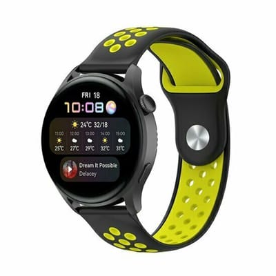 By Qubix - Sport Edition siliconen band - Zwart + geel - geschikt voor Huawei Watch 5 - 46mm