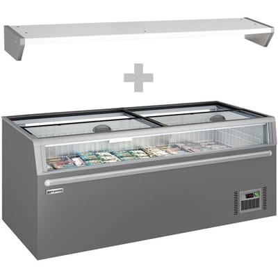 GGM Gastro Supermarkt-Tiefkühlinsel - 2104 - 646 Liter - mit 2 Schiebetüren - Grau