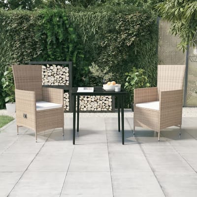 vidaXL - 3-delige - Tuinset - met - kussens - beige