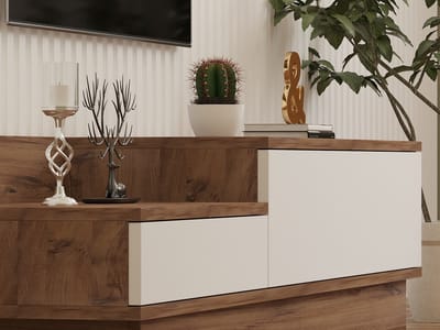 Barko TV-meubel | 100% MELAMINE | Atlantic Pine, Wit - Emob - TV-meubel - Melamine; Spaanplaat