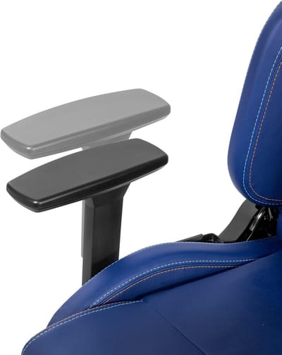Ergonomische bureaustoel gaming racestoel 55 x 66 x 121 cm – Gulf Racing design blauw/oranje – verstelbare rugleuning tot 150° – 2D armleuningen – kunstleer bureaustoel met wielen – Mobili Bella