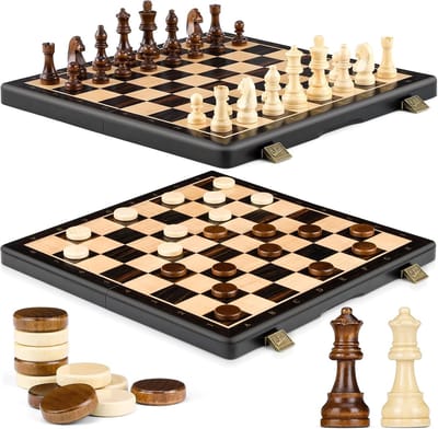 Houten Schaakspel 2-in-1 Magnetisch Reisschaakbord voor Kinderen en Volwassenen