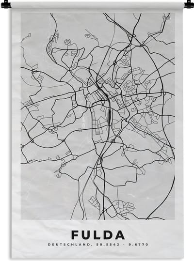 Wandkleed - Wanddoek - Fulda - Kaart - Stadskaart - Plattegrond - Duitsland - 120x180 cm - Wandtapijt