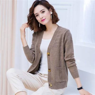 Lente en herfst gebreide vest jas mode korte jas pure kleur eenvoudige stijl vrouwelijke trui S gray