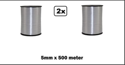 2x Krul lint zilver 5mm x 500meter - Folie beschermlaag op elke rol - krul lint kerst thema feest decoratie kado kado gold verjaardag