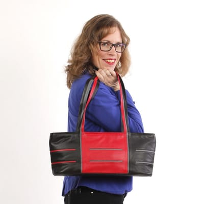 Leren handtas Helsinki long zwart, felrood, grijs
