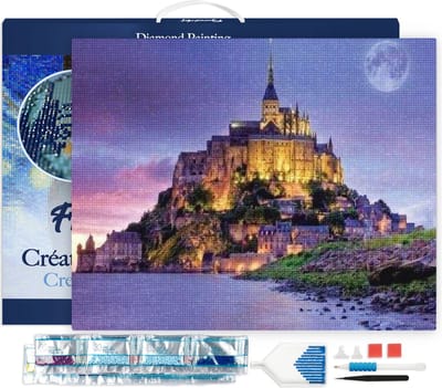 Figured'Art Diamond Painting set Volwassenen 40x50 cm met lijst Mont Saint Michel - 5D DIY Art full drill vierkante diamant - Canvas al ingelijst