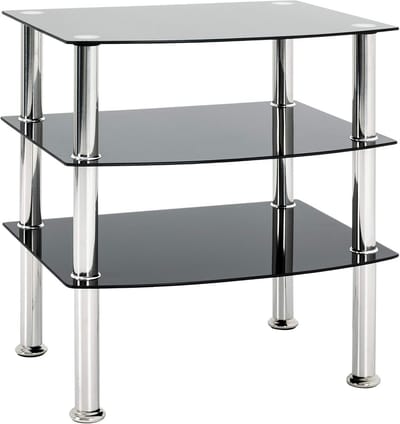 Strak Bijzettafeltje RVS Zwart Glas Met Opbergruimte 54x45x59 cm