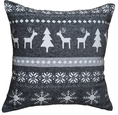 Kussenhoes - Chenille stof - Kerst - Grijs met herten - Scandinavische stijl - 45 cm
